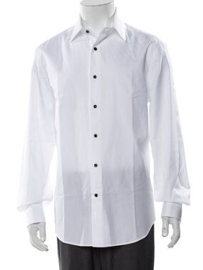Brunello Cucinelli White Button-Front Dress Shirt with Black Buttons